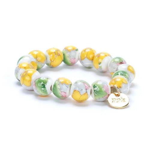 Peppercorn Kids Vintage Floral Beaded Bracelet with Gold Circle Charm - Flying Ryno