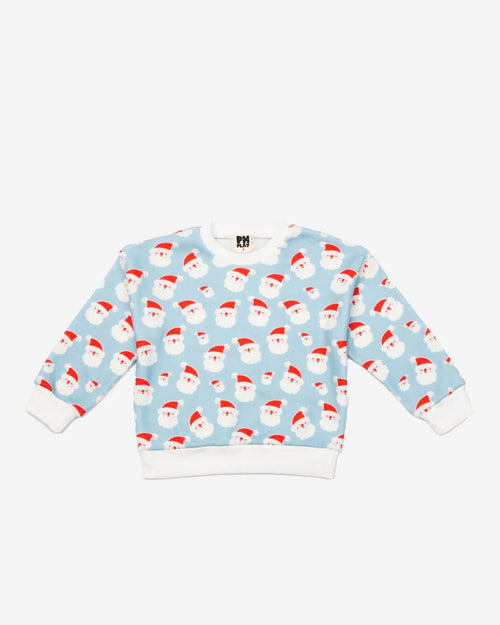 Petite Hailey Microfleece Printed Sweatshirt - Sky Blue Santa - Flying Ryno