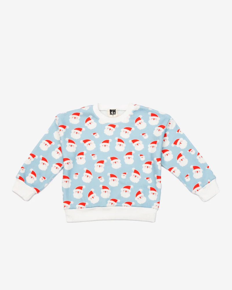 Petite Hailey Microfleece Printed Sweatshirt - Sky Blue Santa - Flying Ryno