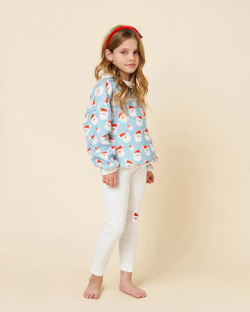 Petite Hailey Microfleece Printed Sweatshirt - Sky Blue Santa - Flying Ryno
