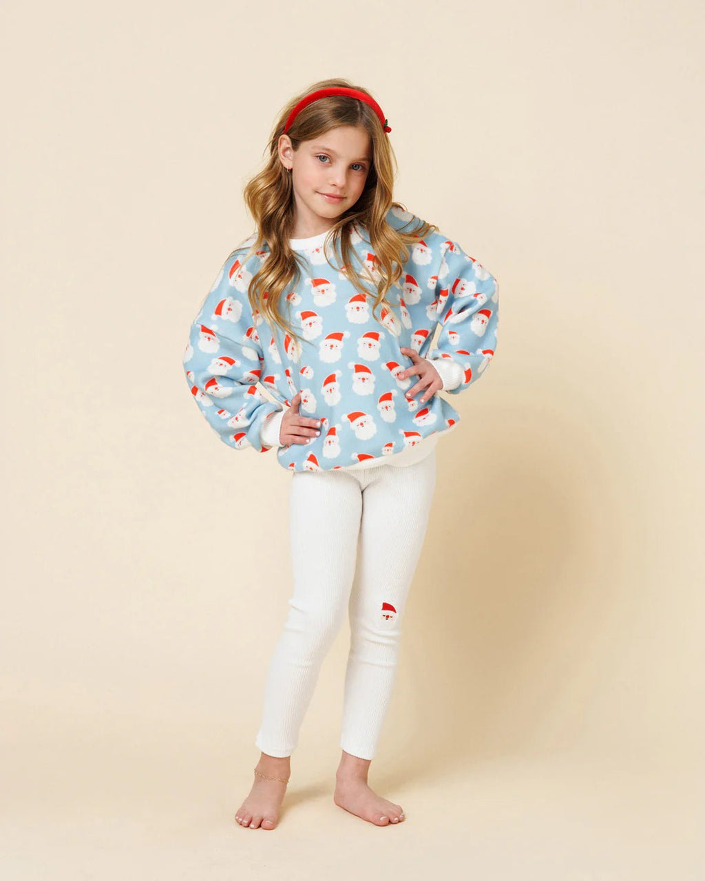 Petite Hailey Microfleece Printed Sweatshirt - Sky Blue Santa - Flying Ryno