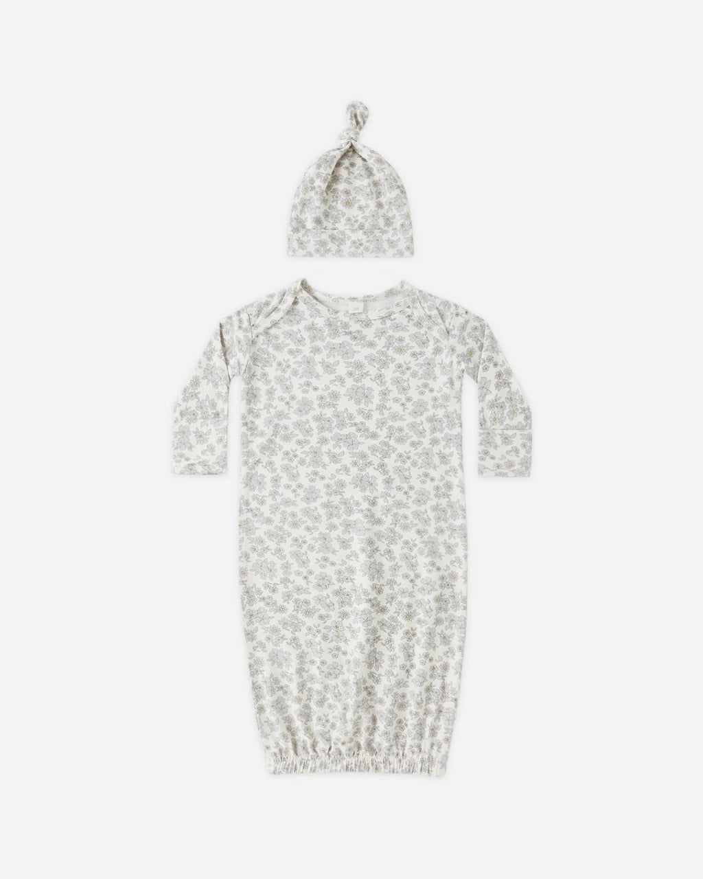Quincy Mae Bamboo Baby Gown and Hat Set, Blue Floral - Flying Ryno