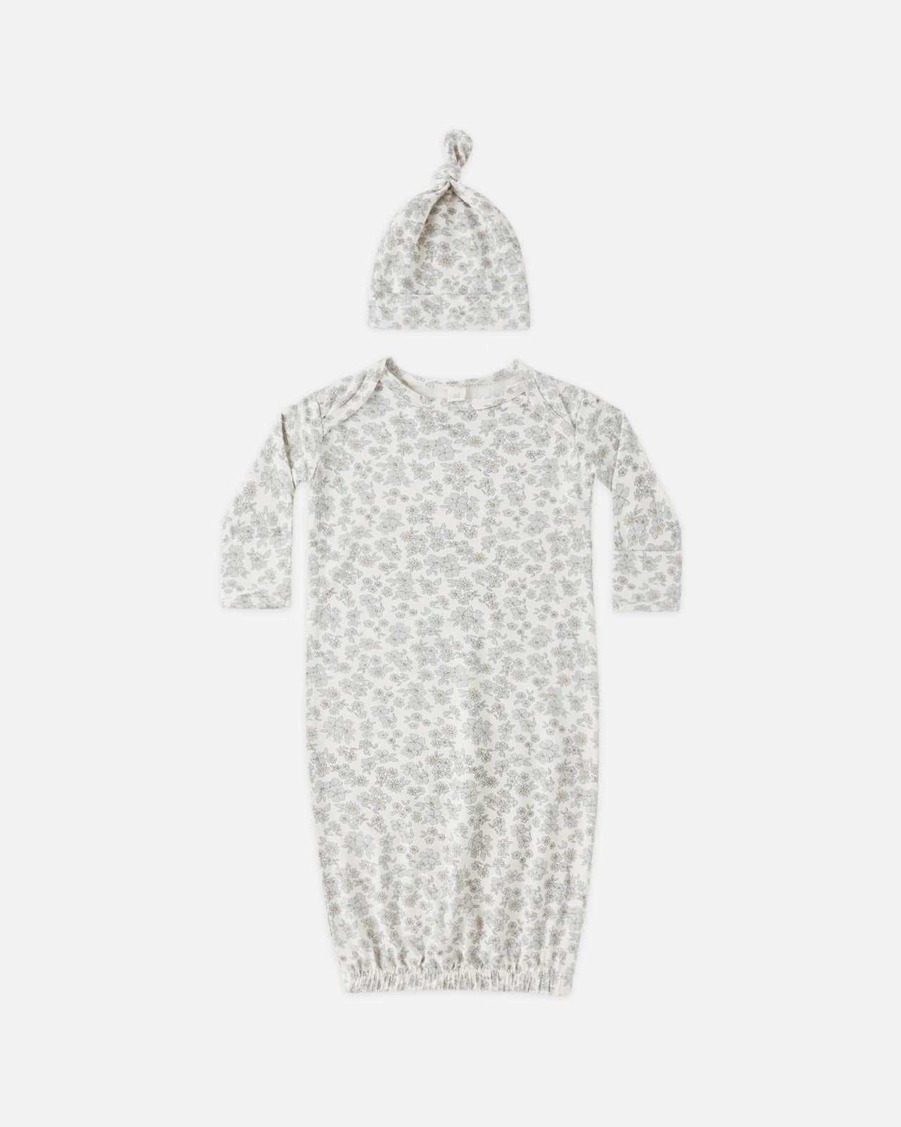 Quincy Mae Bamboo Baby Gown and Hat Set, Blue Floral - Flying Ryno