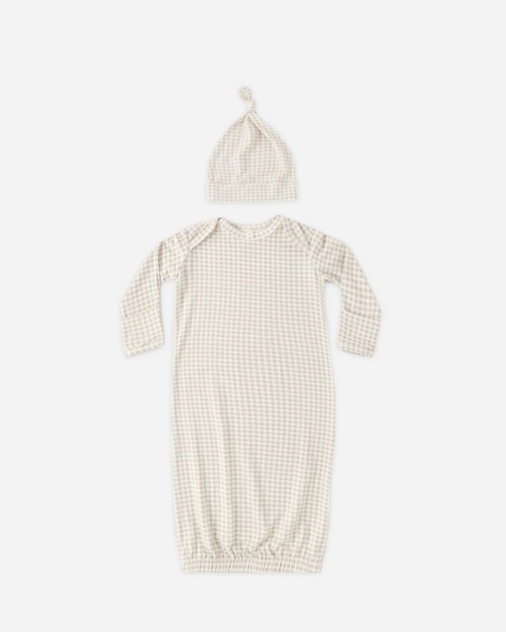 Quincy Mae Bamboo Baby Gown and Hat Set, Oat Gingham - Flying Ryno
