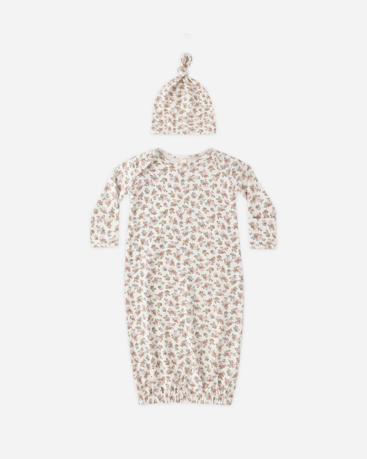 Quincy Mae Bamboo Baby Gown and Hat Set, Wildflower - Flying Ryno