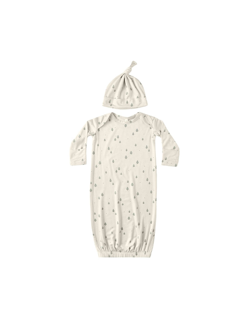 Quincy Mae Bamboo Baby Gown + Hat Set, Trees - Flying Ryno