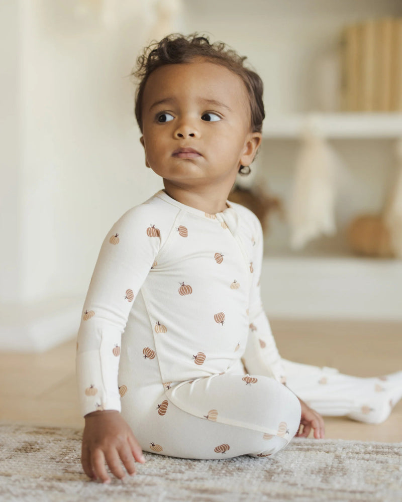 Quincy Mae Bamboo Zip Footie, Pumpkins - Flying Ryno