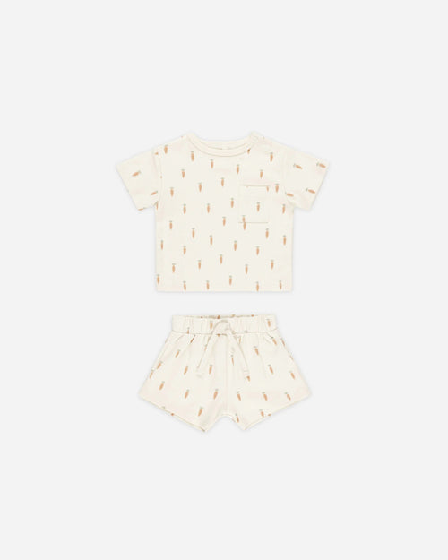 Quincy Mae Boxy Pocket Tee and Short Set, Carrots - Flying Ryno