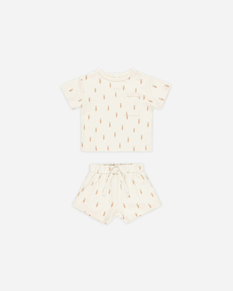 Quincy Mae Boxy Pocket Tee and Short Set, Carrots - Flying Ryno