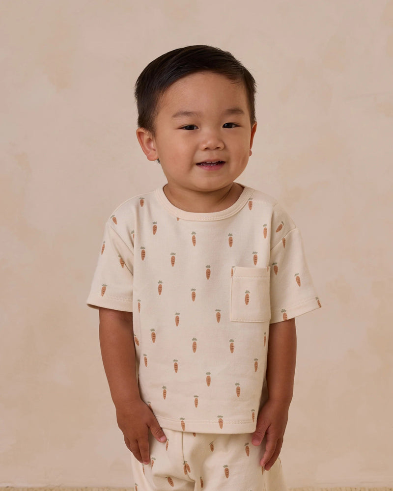Quincy Mae Boxy Pocket Tee and Short Set, Carrots - Flying Ryno