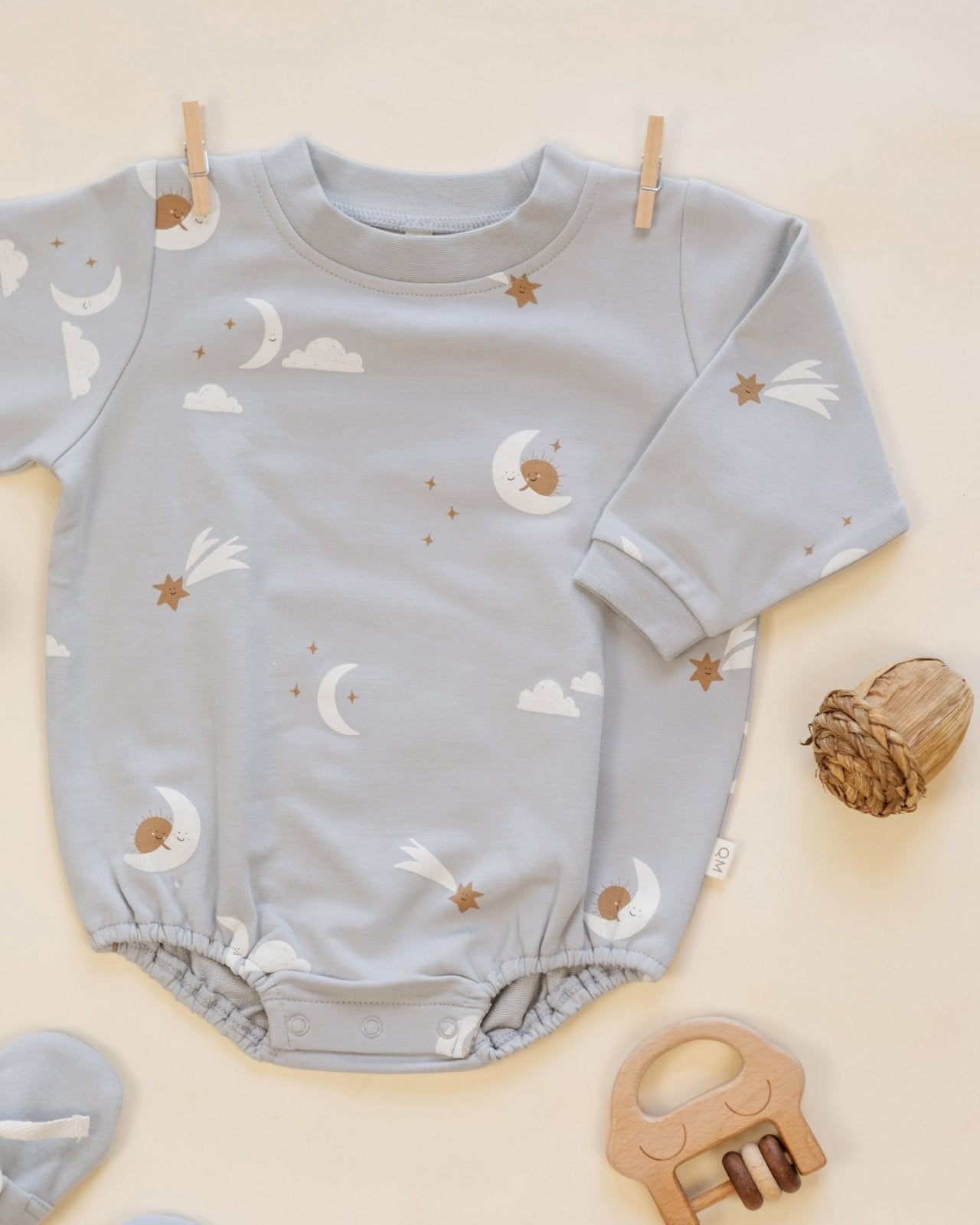 Quincy Mae Crew Neck Bubble Romper, Sky Friends - Flying Ryno