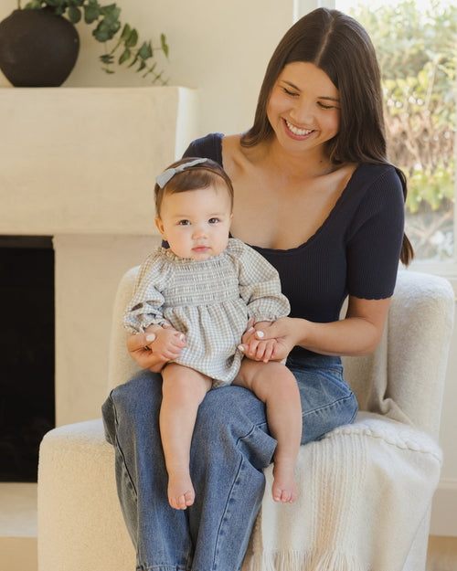 Quincy Mae Eden Romper, Blue Gingham - Flying Ryno