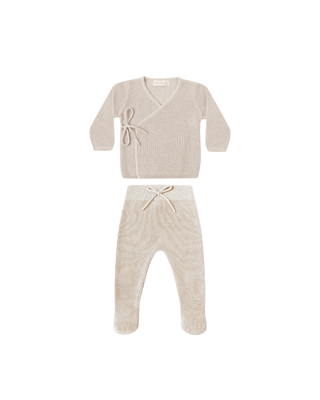 Quincy Mae Knit Wrap Top and Footed Knit Pant Set, Oat - Flying Ryno