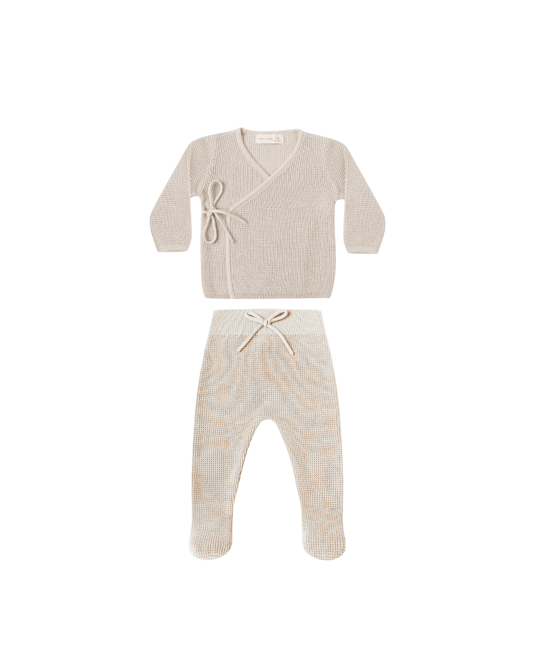 Quincy Mae Knit Wrap Top and Footed Knit Pant Set, Oat - Flying Ryno