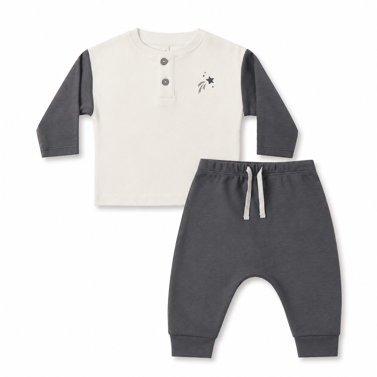 Quincy Mae Long Sleeve Henley Tee and Drawstring Pant Set, Midnight - Flying Ryno