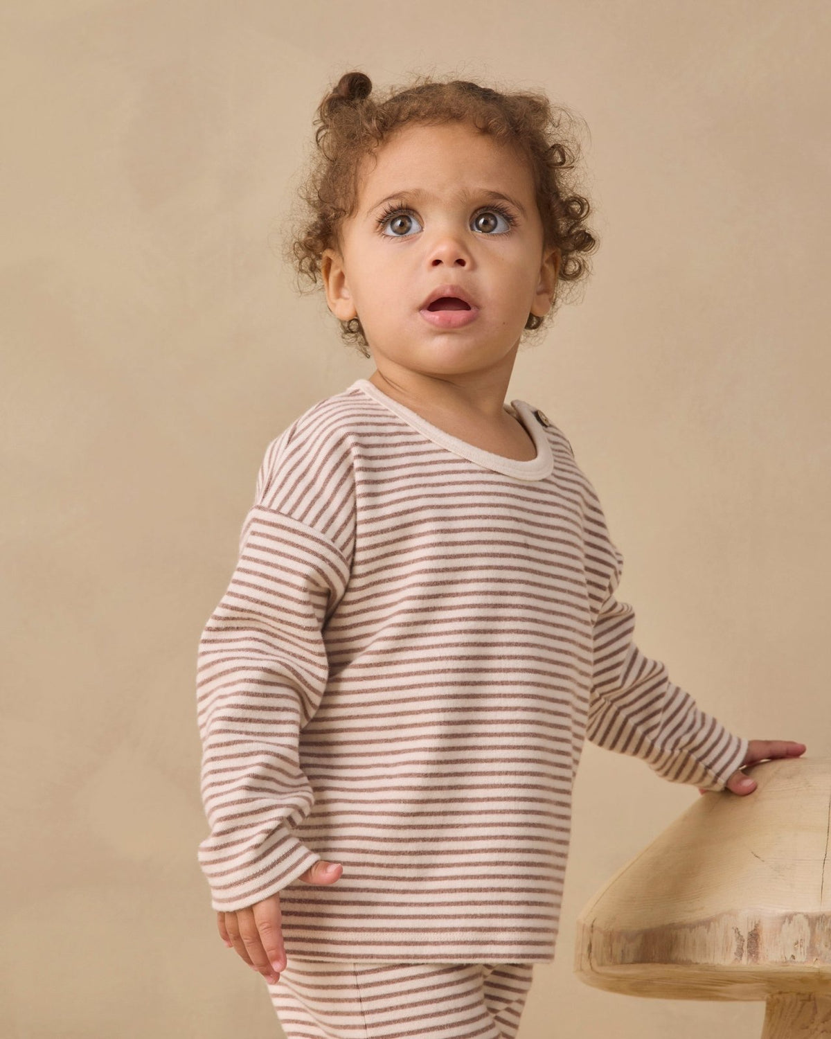 Quincy Mae Long Sleeve Tee and Drawstring Pant Set, Cocoa Microstripe - Flying Ryno