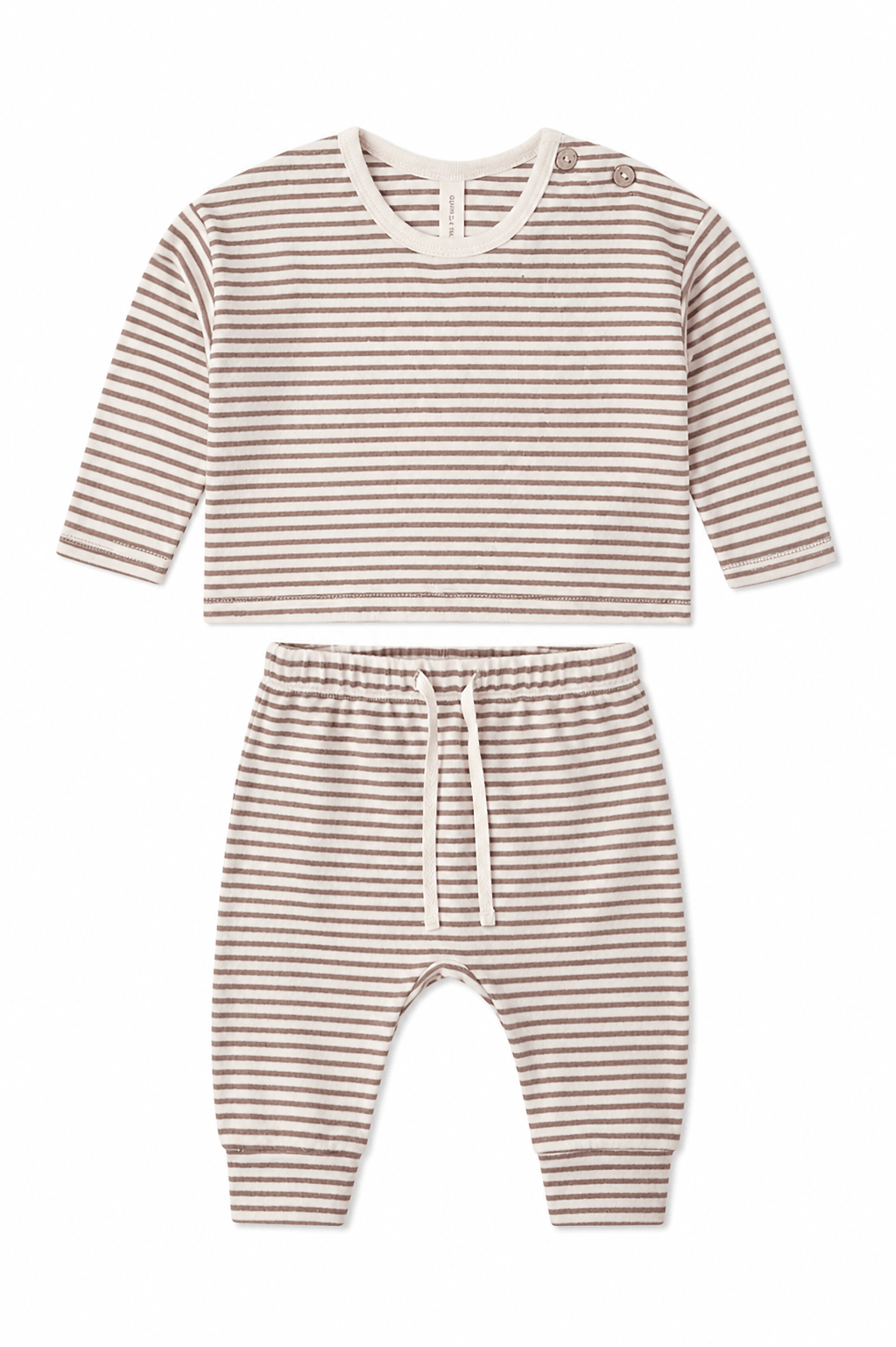 Quincy Mae Long Sleeve Tee and Drawstring Pant Set, Cocoa Microstripe - Flying Ryno