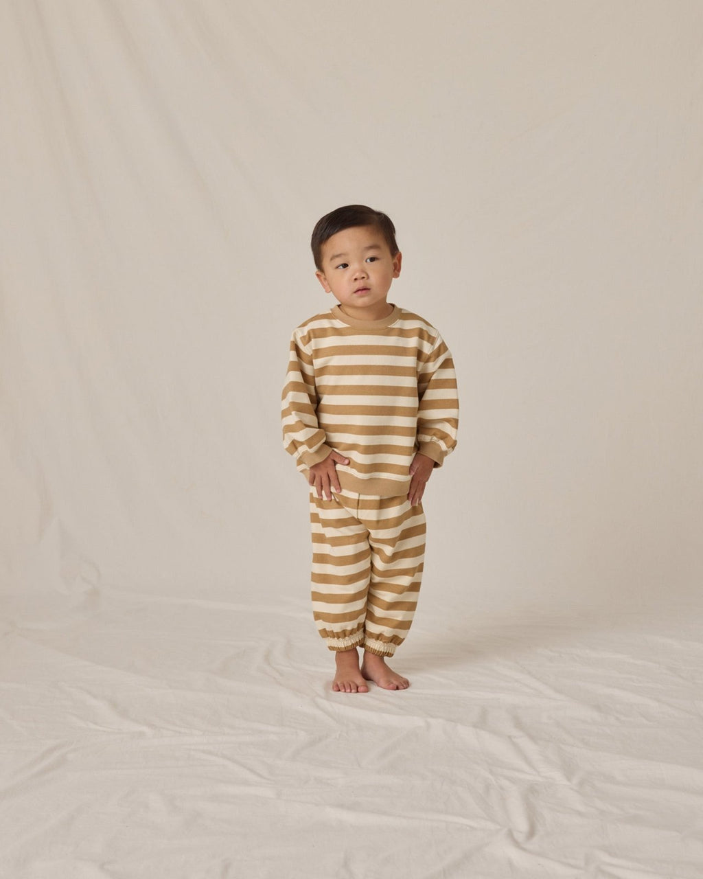 Quincy Mae Oversized Crew Sweatshirt and Sweatpants Set, Gold Stripe - Flying Ryno
