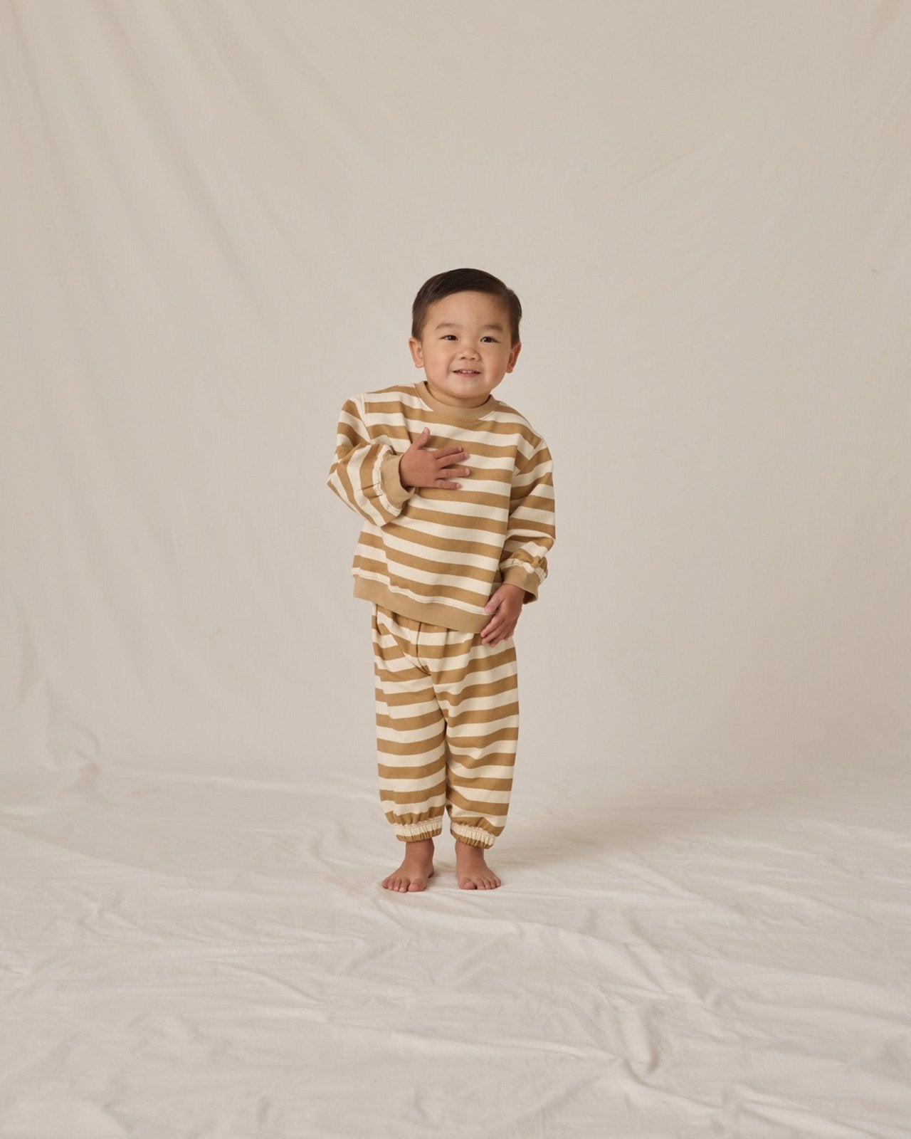Quincy Mae Oversized Crew Sweatshirt and Sweatpants Set, Gold Stripe - Flying Ryno