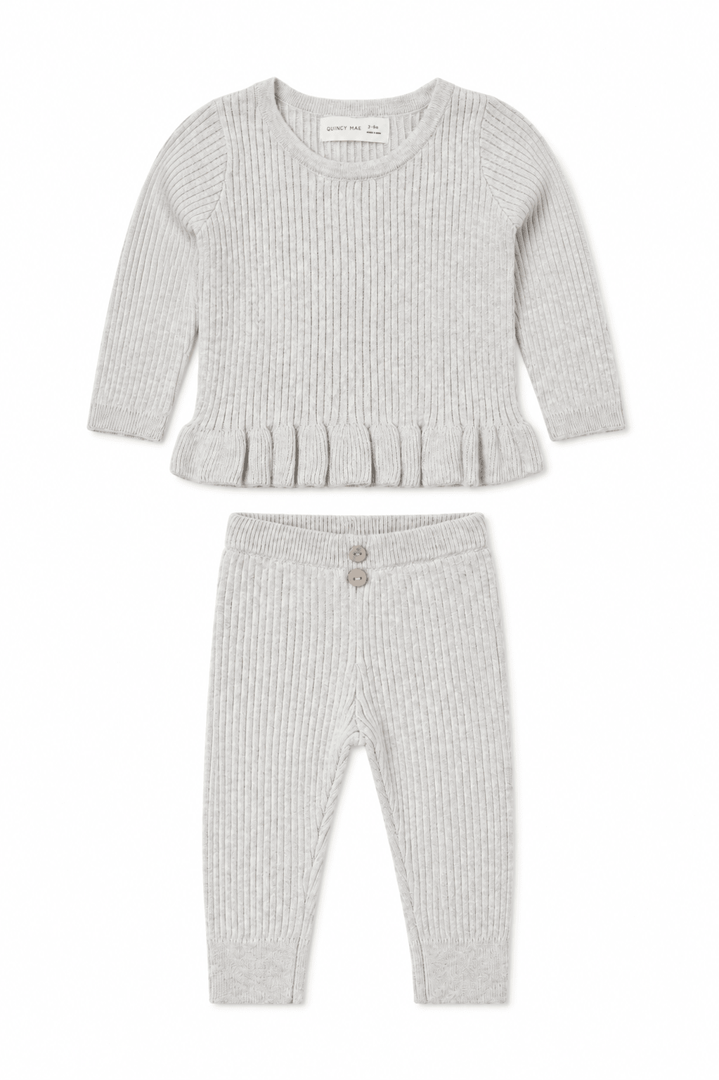 Quincy Mae Rib Knit Peplum Top and Legging Set, Heather Fog - Flying Ryno