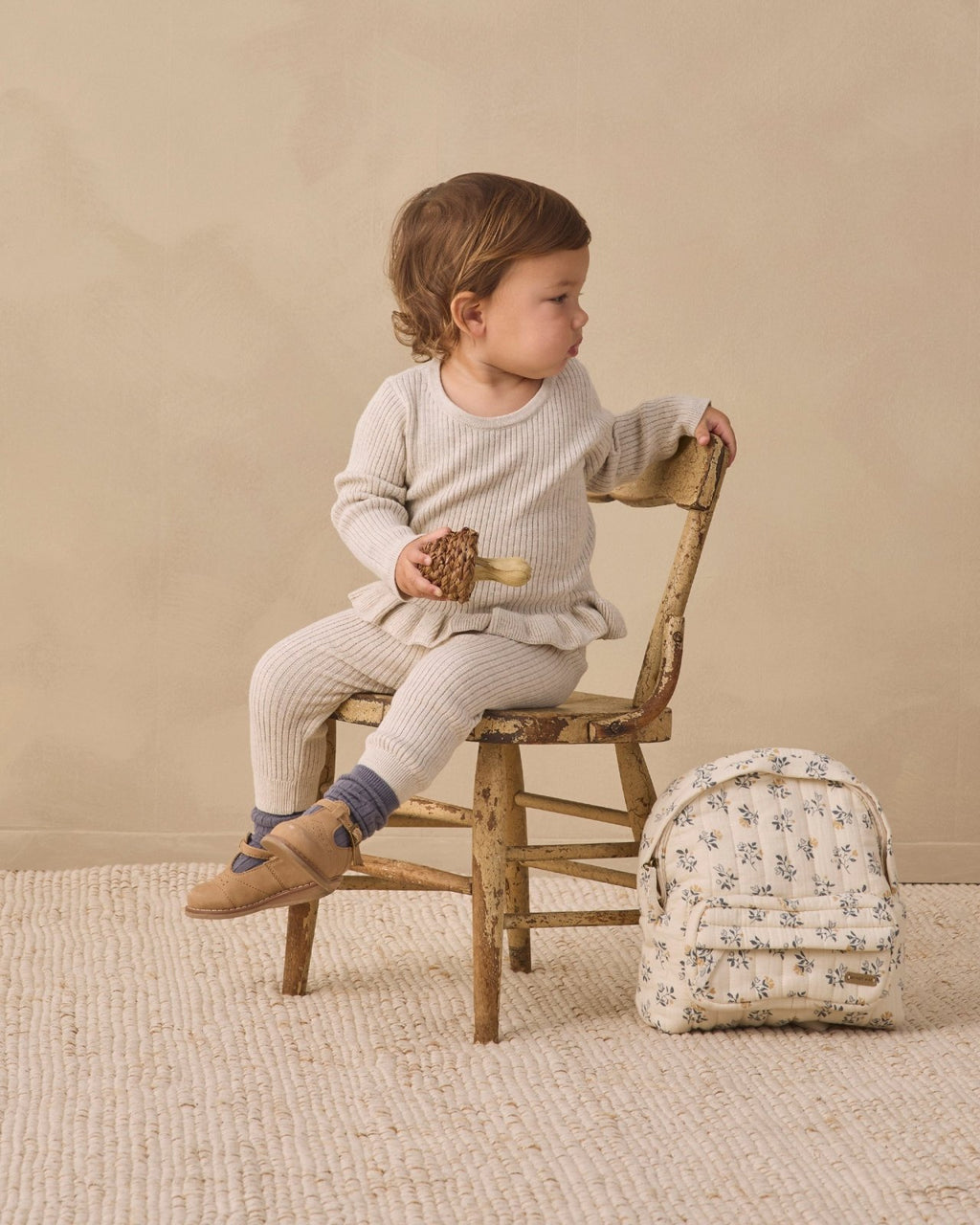 Quincy Mae Rib Knit Peplum Top and Legging Set, Heather Fog - Flying Ryno