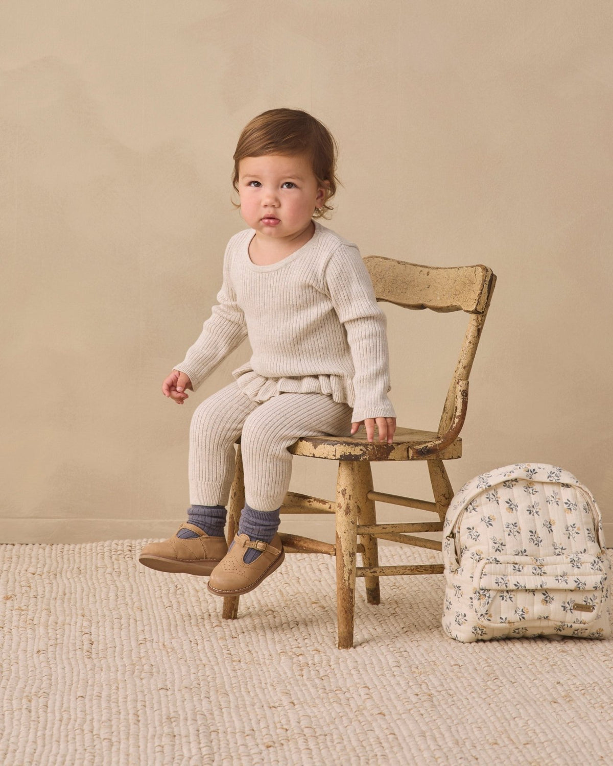 Quincy Mae Rib Knit Peplum Top and Legging Set, Heather Fog - Flying Ryno