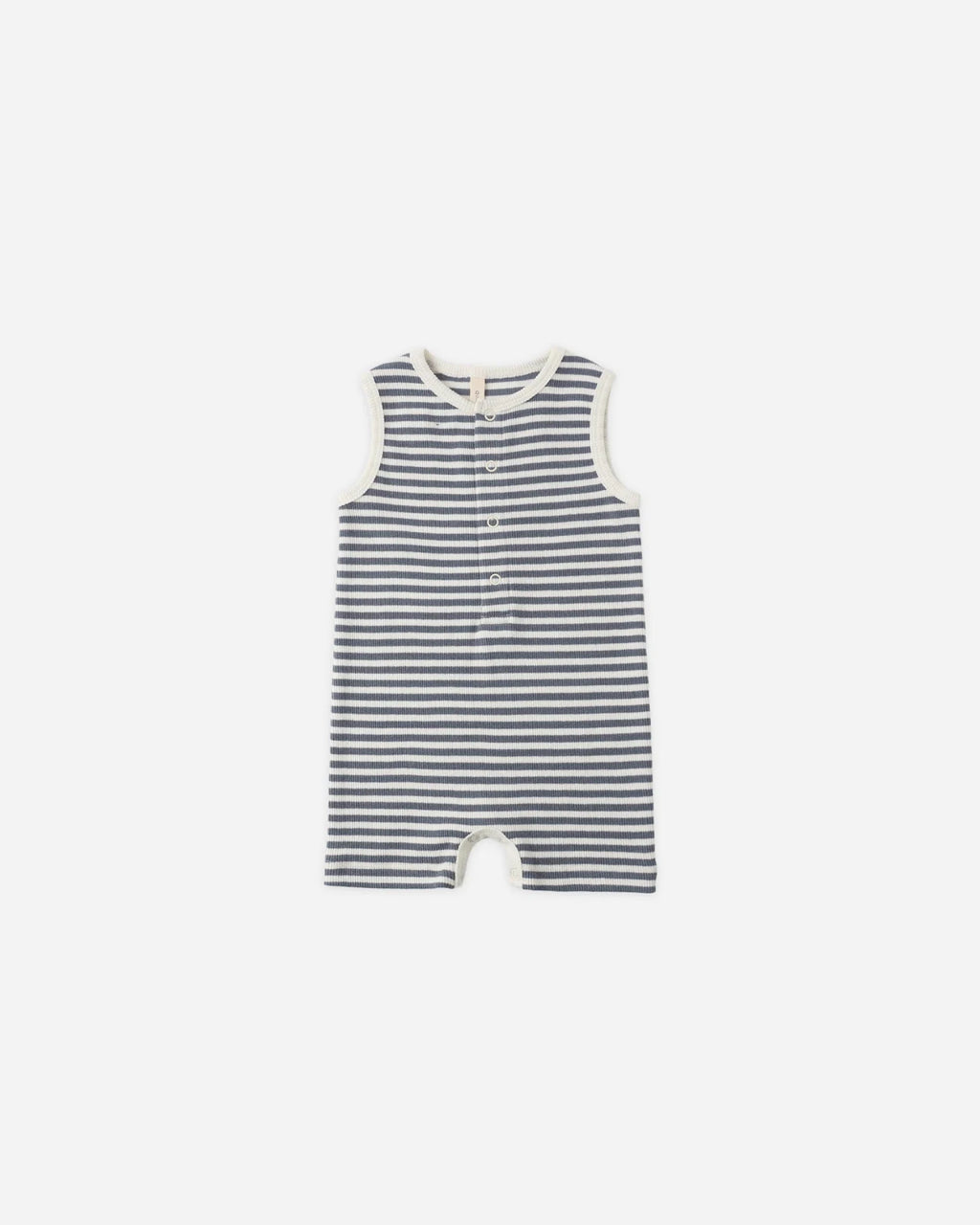 Quincy Mae Ribbed Henley Romper, Ocean Stripe - Flying Ryno