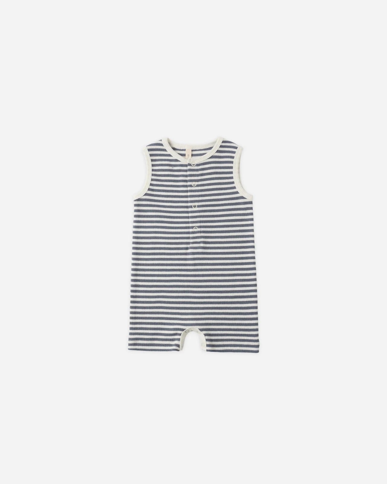 Quincy Mae Ribbed Henley Romper, Ocean Stripe - Flying Ryno
