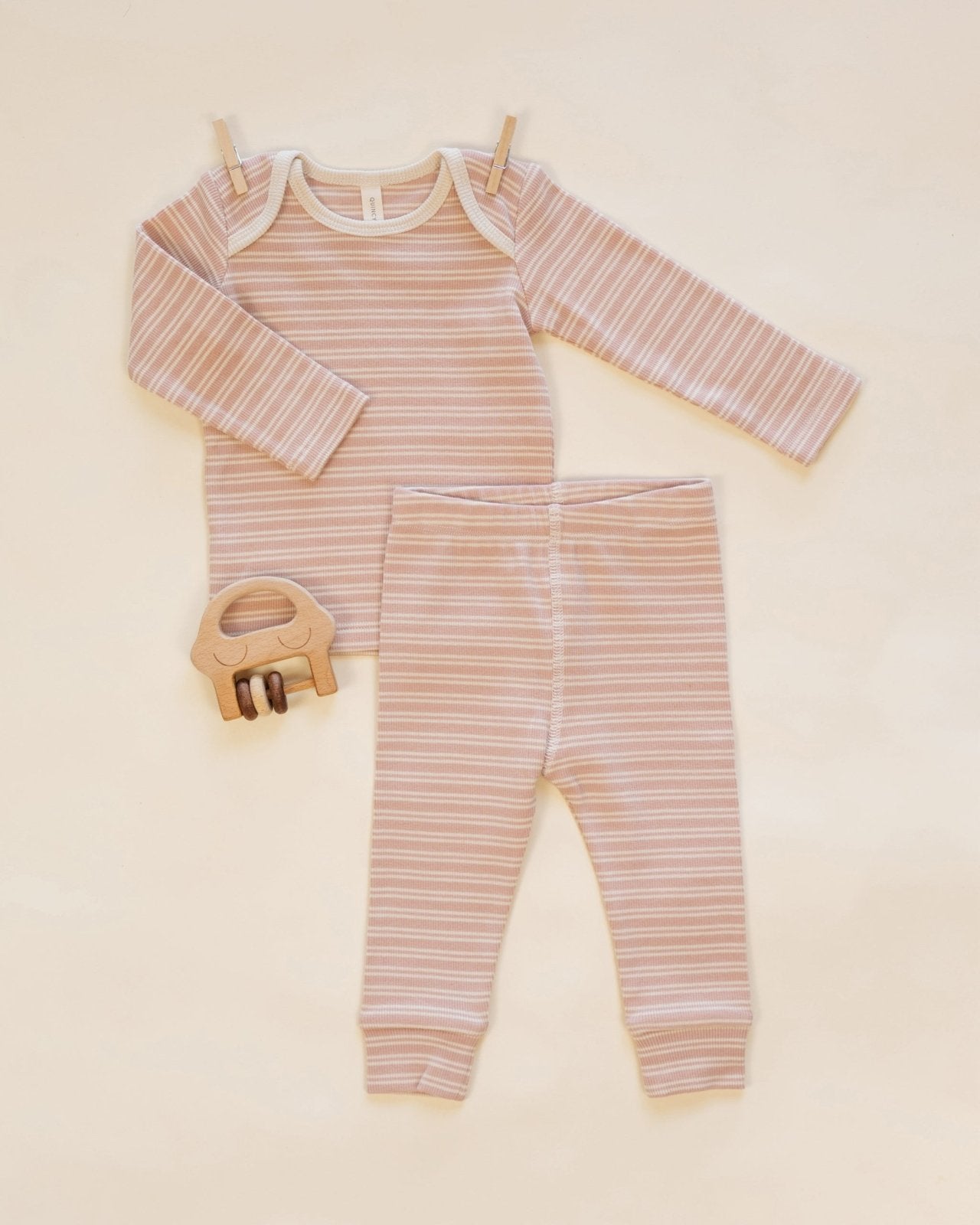 Quincy Mae Ribbed Tee and Legging Set, Dusty Rose Microstripe - Flying Ryno
