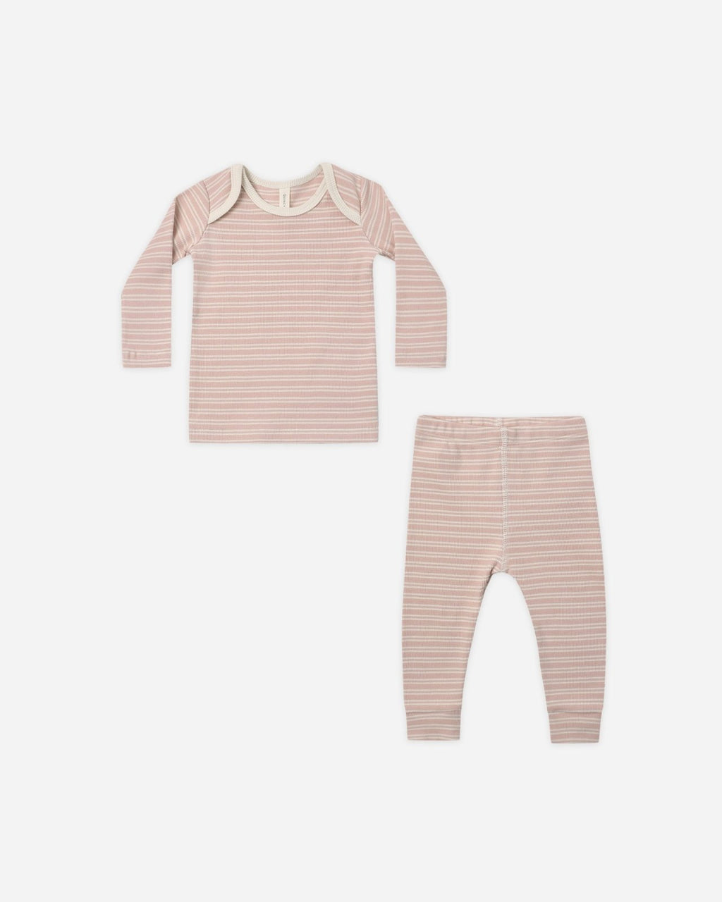 Quincy Mae Ribbed Tee and Legging Set, Dusty Rose Microstripe - Flying Ryno