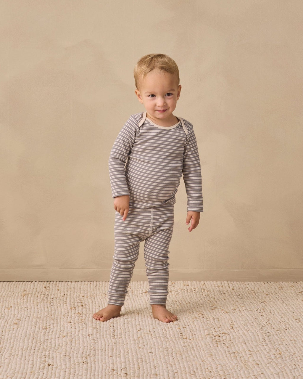 Quincy Mae Ribbed Tee and Legging Set, Slate Microstripe - Flying Ryno