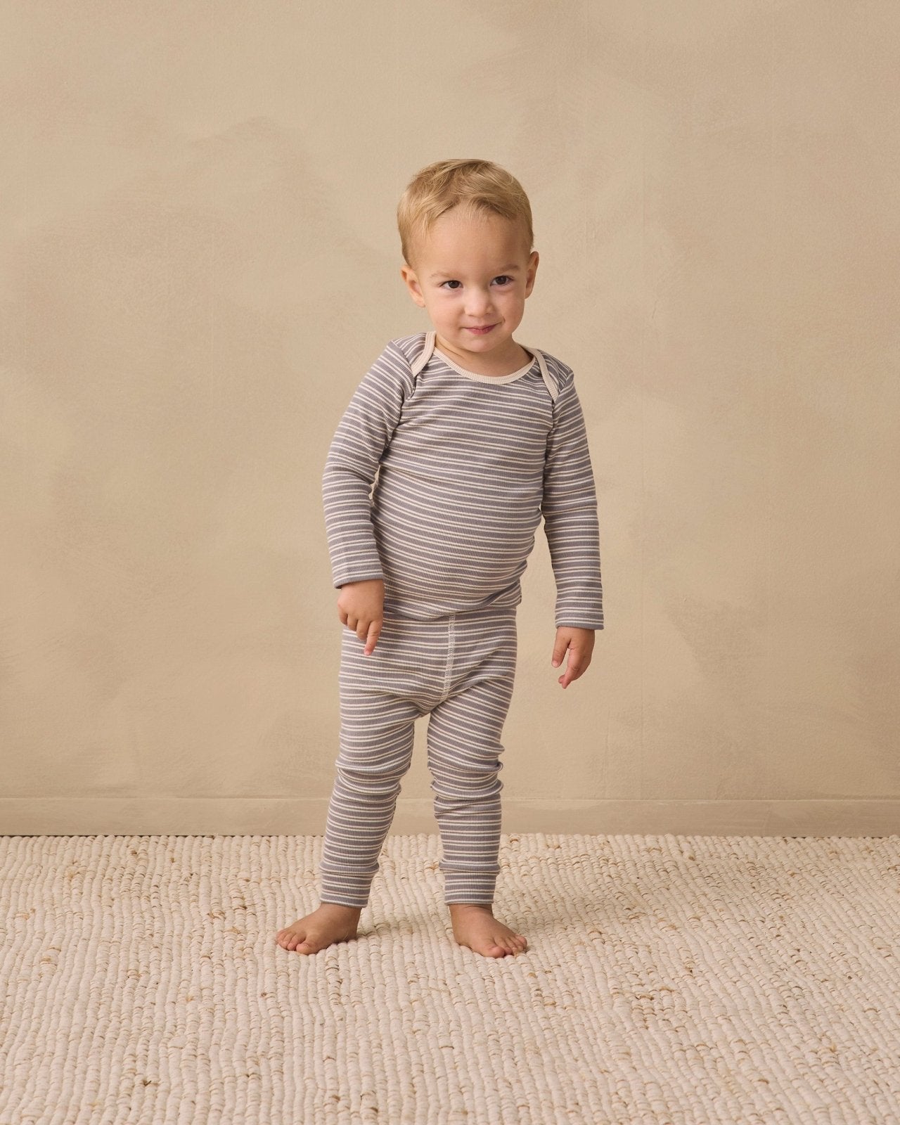 Quincy Mae Ribbed Tee and Legging Set, Slate Microstripe - Flying Ryno