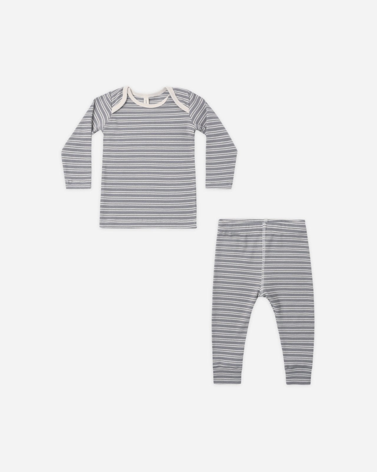 Quincy Mae Ribbed Tee and Legging Set, Slate Microstripe - Flying Ryno