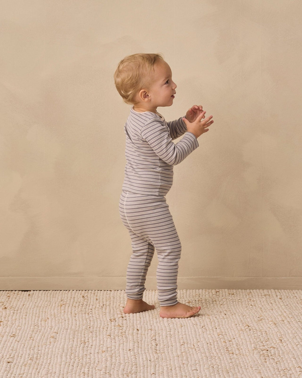 Quincy Mae Ribbed Tee and Legging Set, Slate Microstripe - Flying Ryno