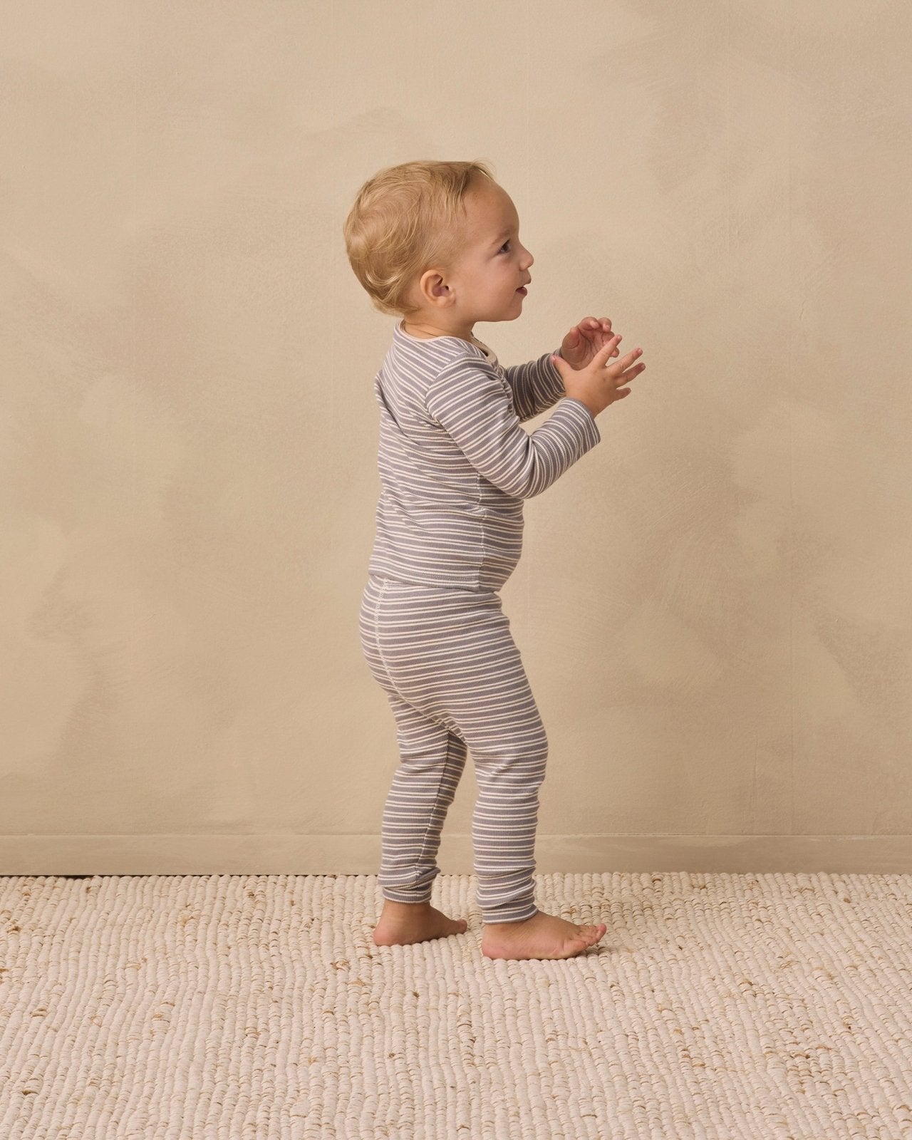 Quincy Mae Ribbed Tee and Legging Set, Slate Microstripe - Flying Ryno