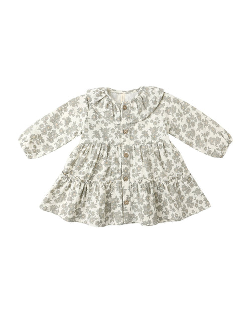 Quincy Mae Ruffle Collar Button Dress, Green Floral - Flying Ryno