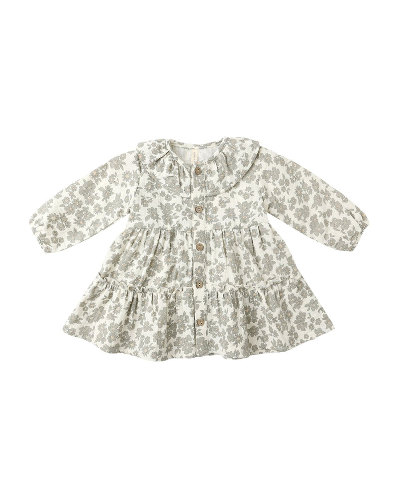 Quincy Mae Ruffle Collar Button Dress, Green Floral - Flying Ryno