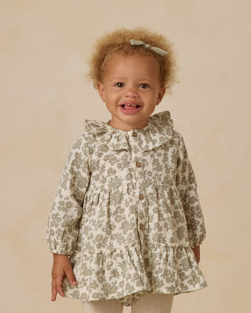 Quincy Mae Ruffle Collar Button Dress, Green Floral - Flying Ryno