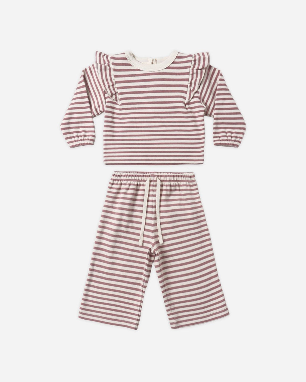 Quincy Mae Ruffle Cozy Set, Mulberry Stripe - Flying Ryno