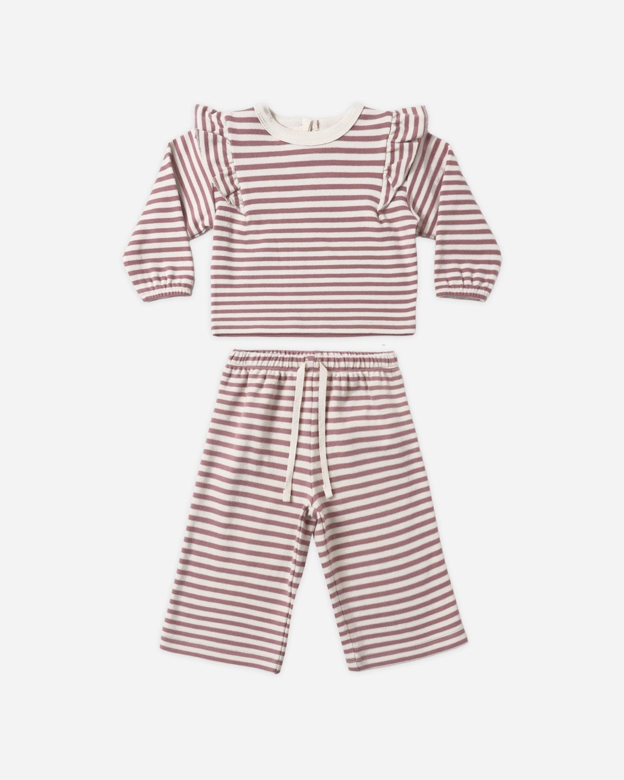 Quincy Mae Ruffle Cozy Set, Mulberry Stripe - Flying Ryno