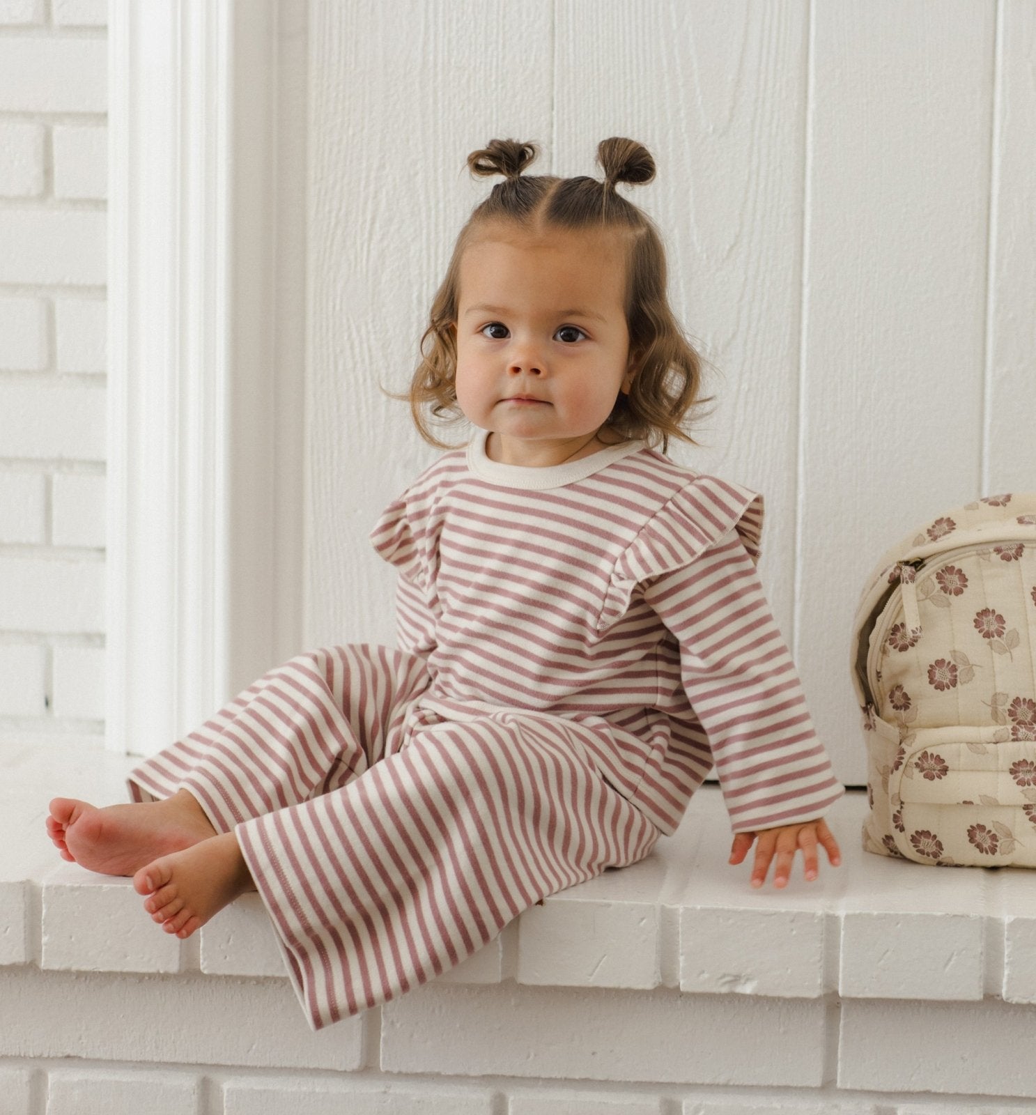 Quincy Mae Ruffle Cozy Set, Mulberry Stripe - Flying Ryno