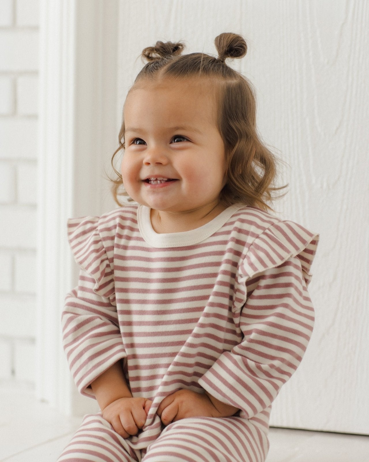 Quincy Mae Ruffle Cozy Set, Mulberry Stripe - Flying Ryno