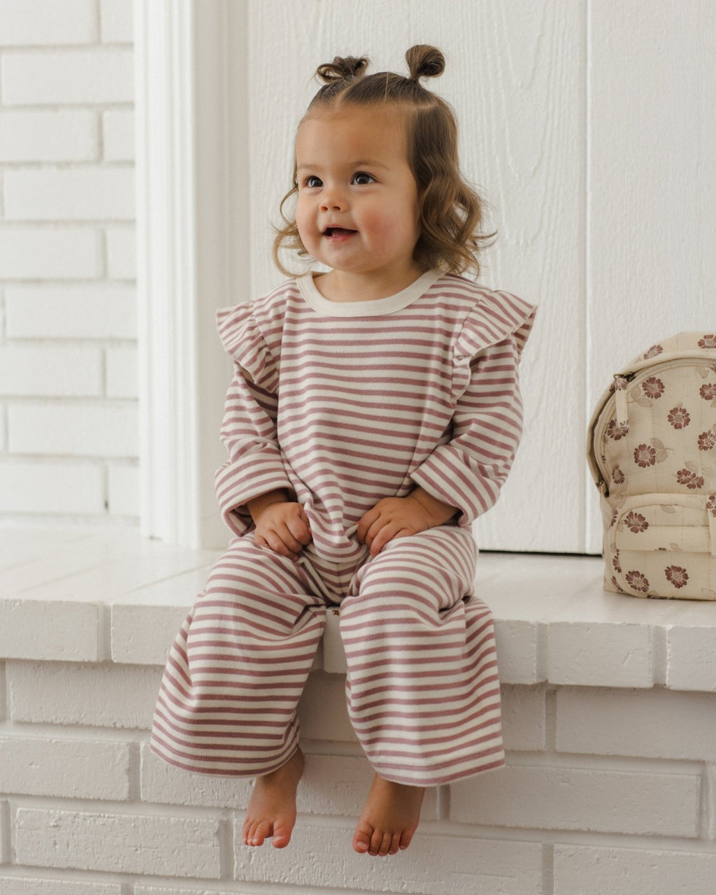Quincy Mae Ruffle Cozy Set, Mulberry Stripe - Flying Ryno
