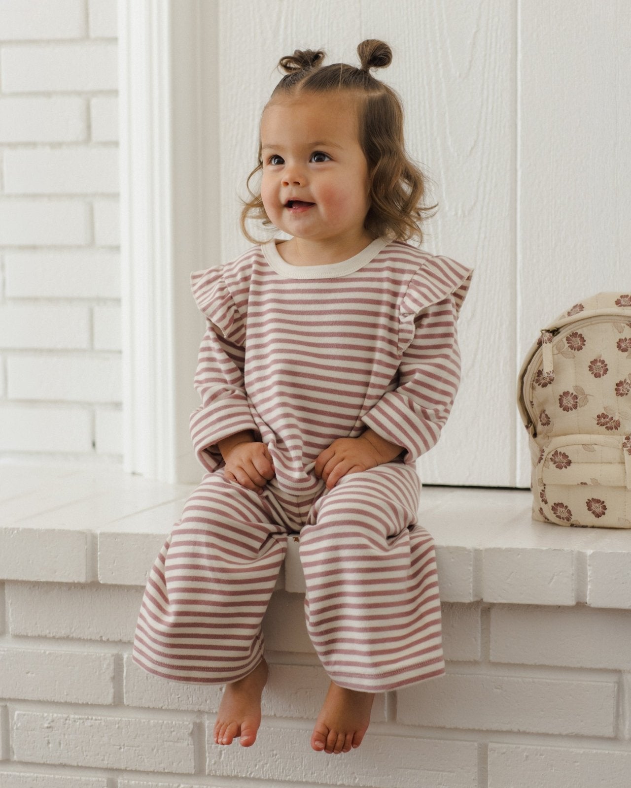 Quincy Mae Ruffle Cozy Set, Mulberry Stripe - Flying Ryno