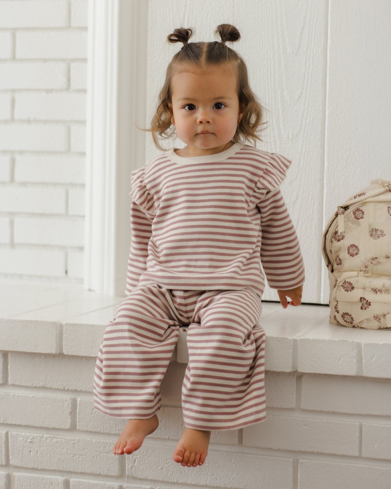 Quincy Mae Ruffle Cozy Set, Mulberry Stripe - Flying Ryno
