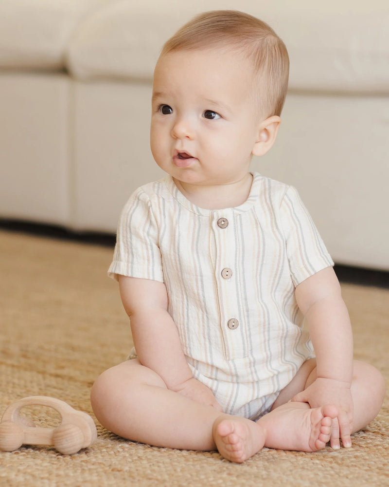 Quincy Mae Short Sleeve Woven Romper, Summer Stripe - Flying Ryno