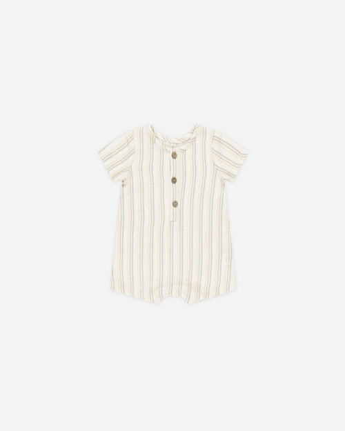 Quincy Mae Short Sleeve Woven Romper, Summer Stripe - Flying Ryno