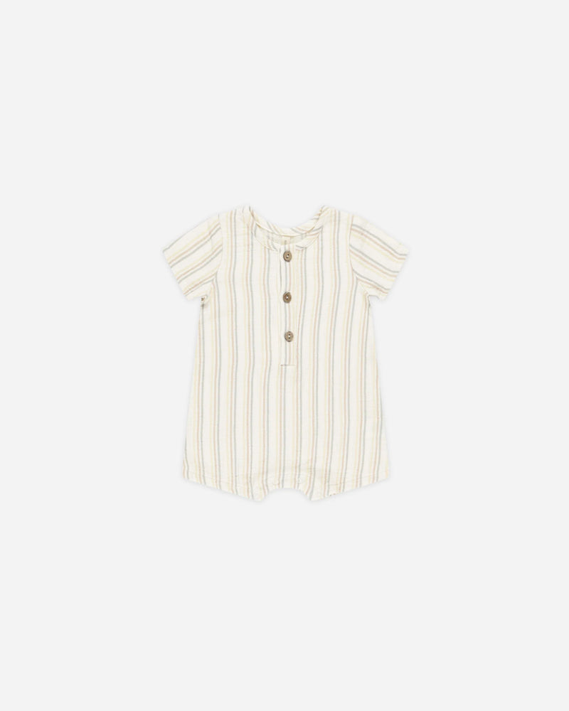 Quincy Mae Short Sleeve Woven Romper, Summer Stripe - Flying Ryno