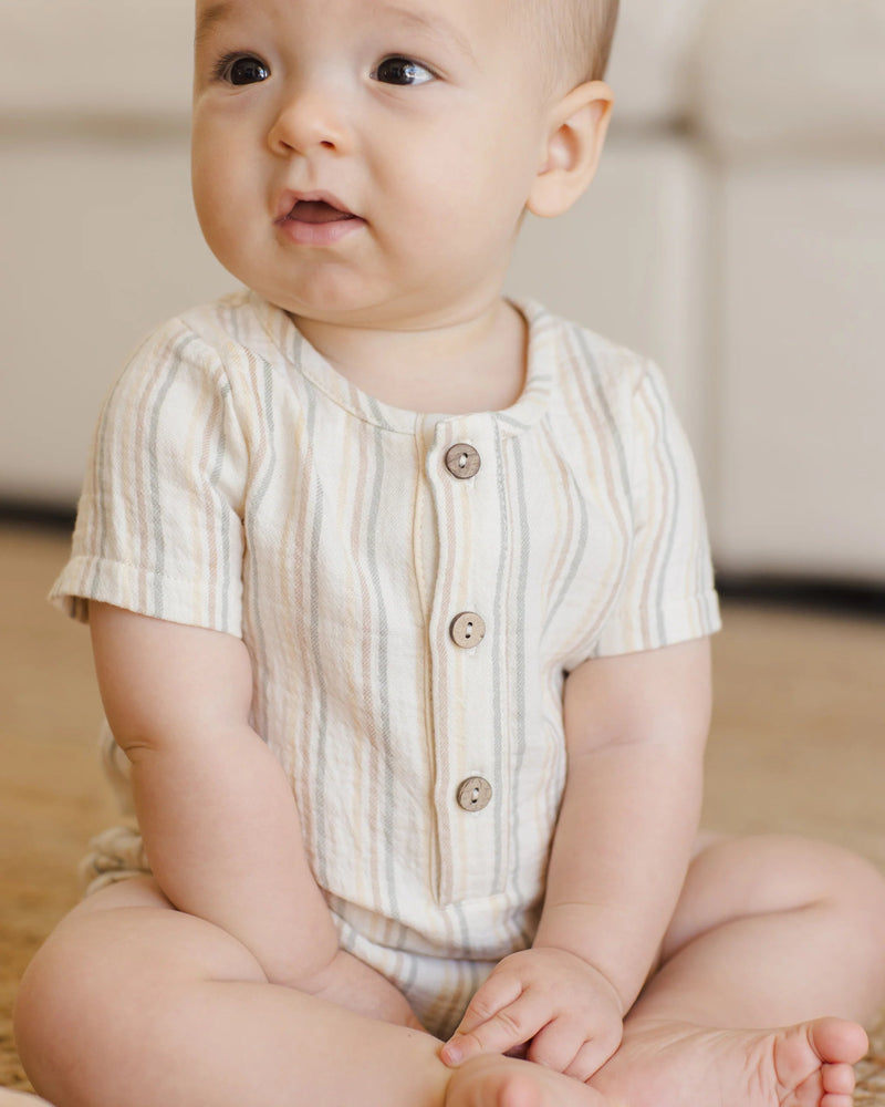 Quincy Mae Short Sleeve Woven Romper, Summer Stripe - Flying Ryno