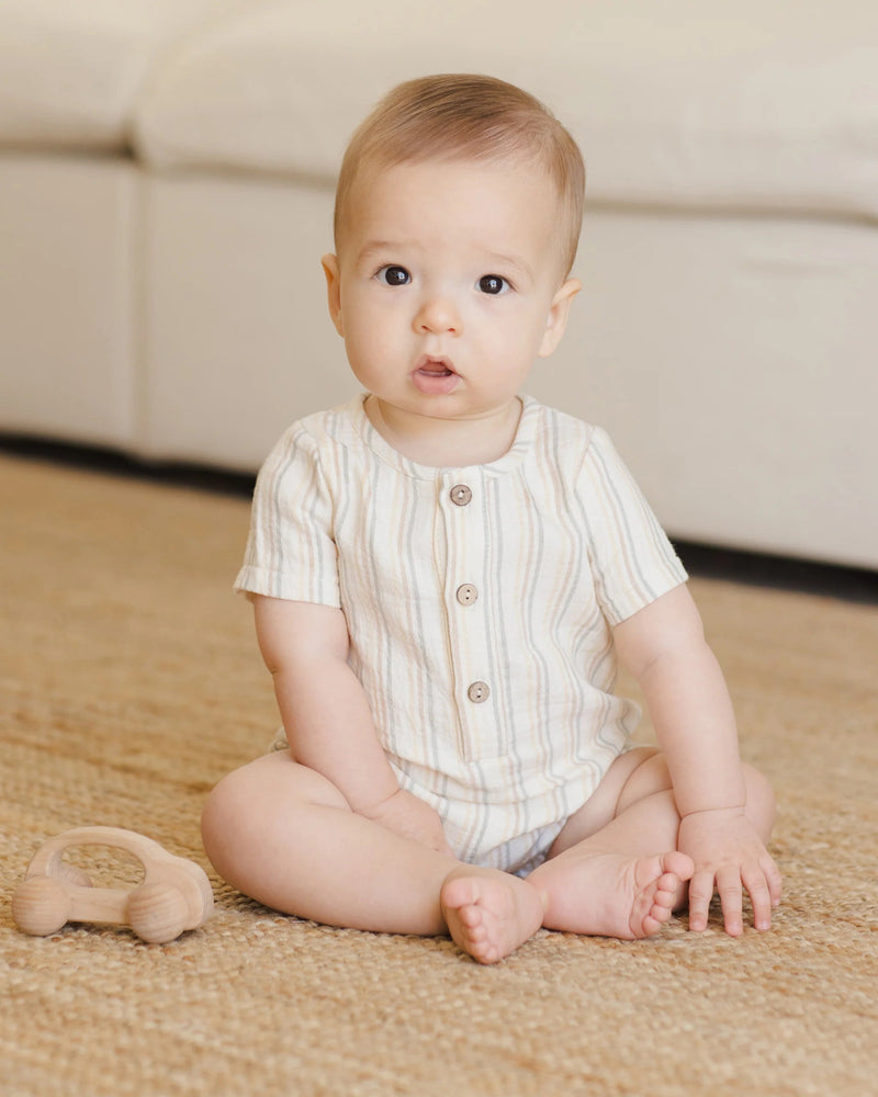 Quincy Mae Short Sleeve Woven Romper, Summer Stripe - Flying Ryno